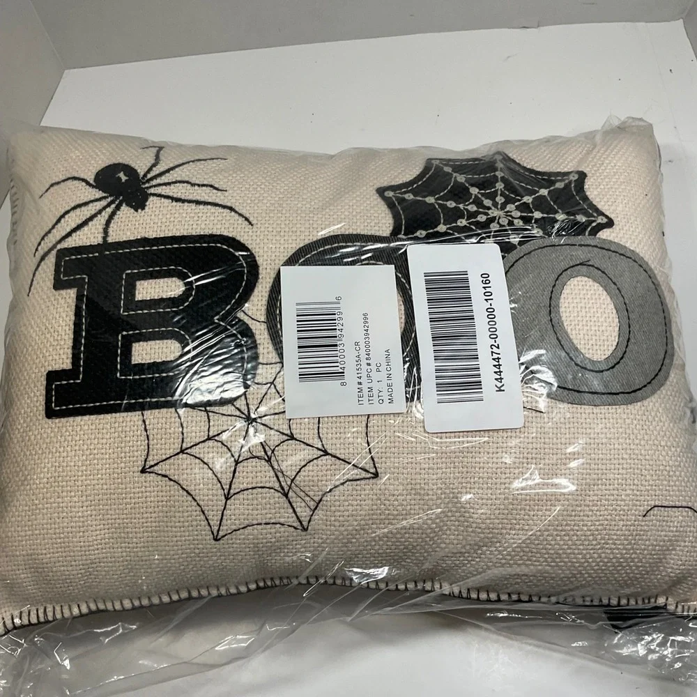 K&K interiors Boo Decorative Pillow & runner Spider Web Halloween Cream Black 1